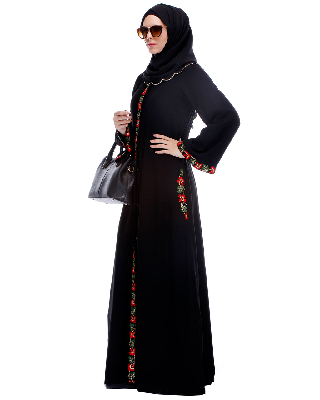 Black Abaya With Multi Coloured Thread Embroidery