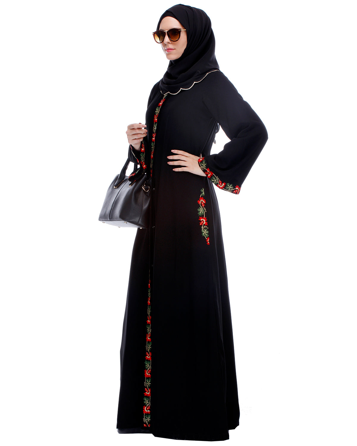 Black Abaya With Multi Coloured Thread Embroidery