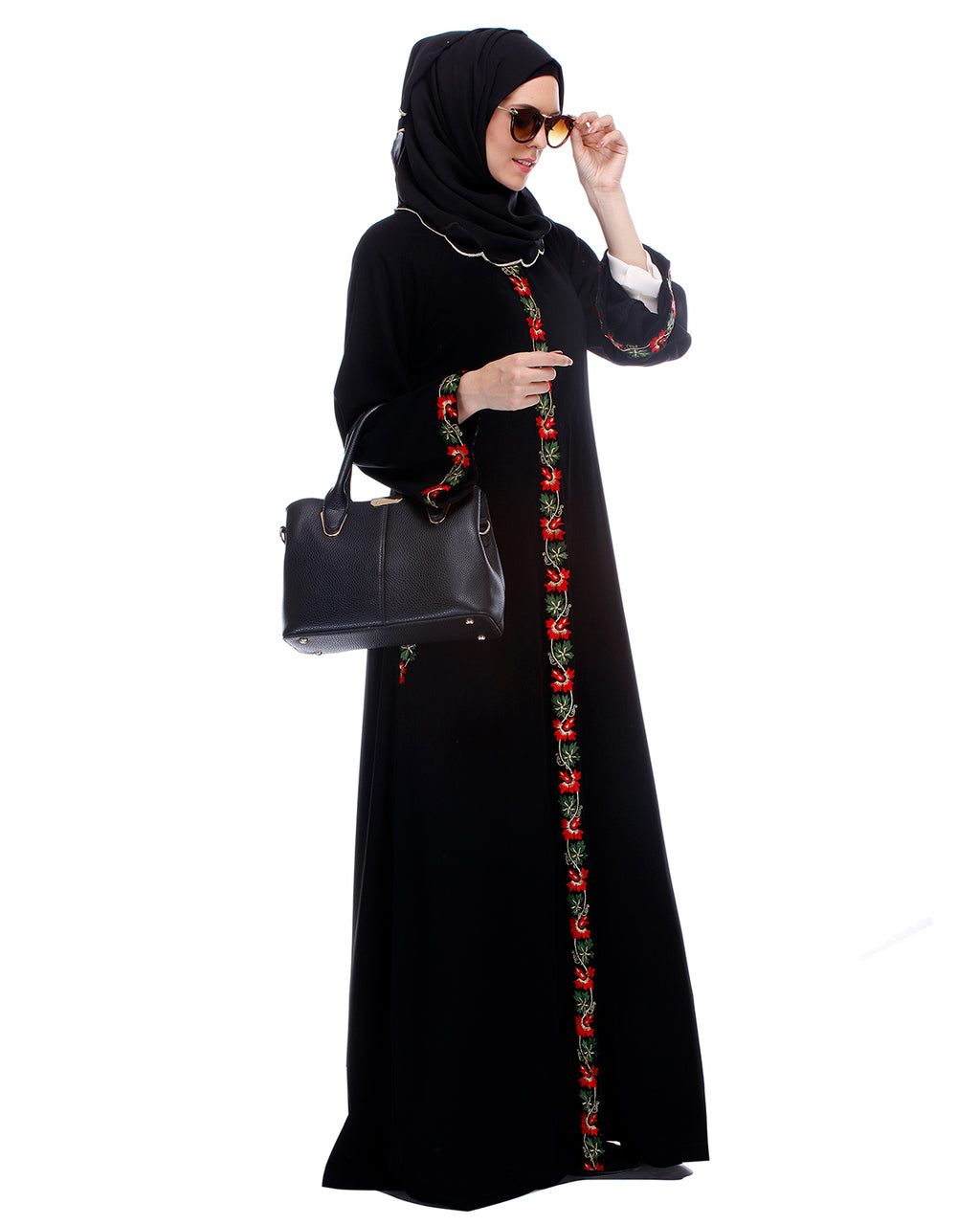 Black Abaya With Multi Coloured Thread Embroidery