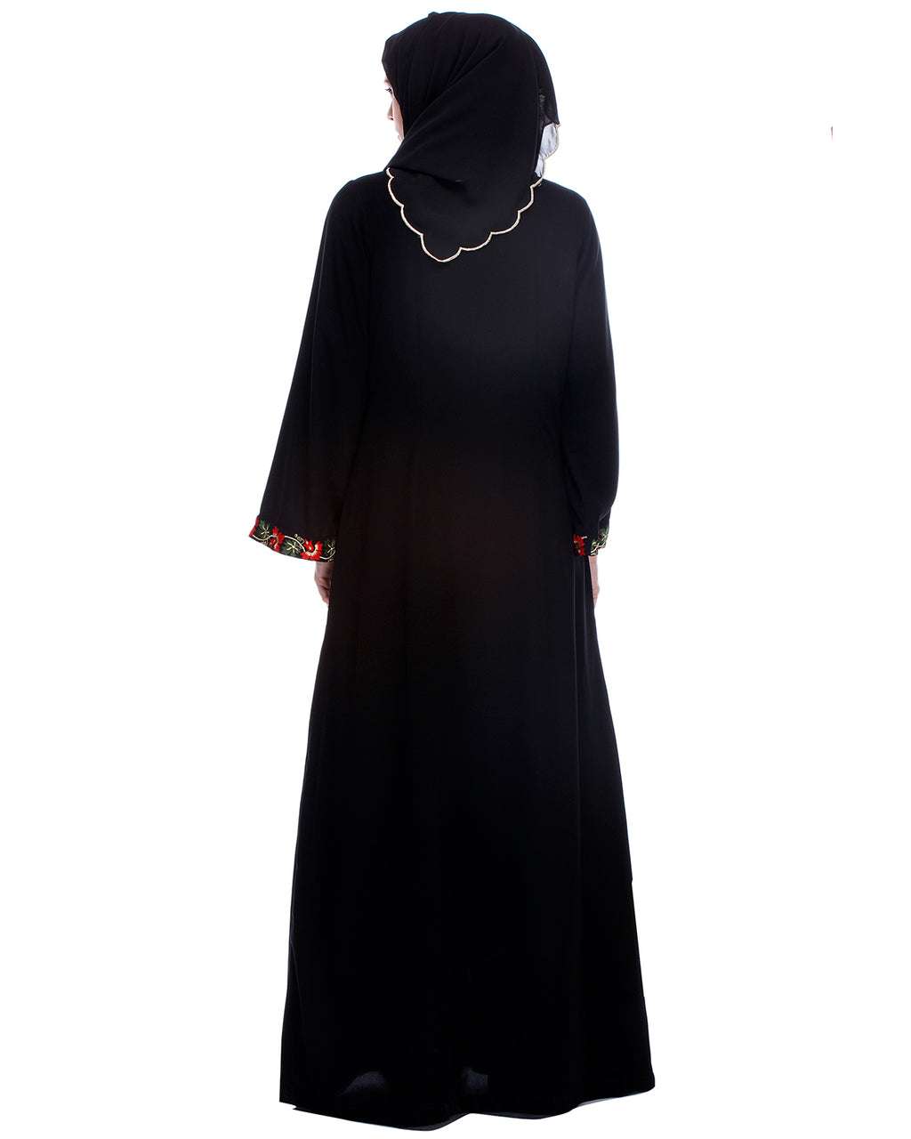 Black Abaya With Multi Coloured Thread Embroidery