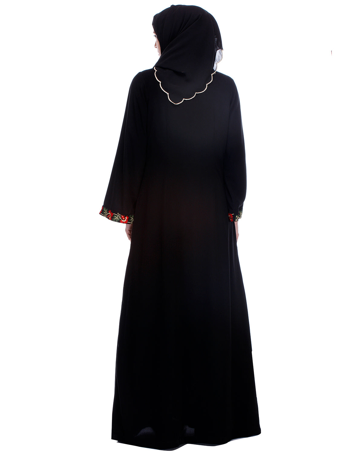 Black Abaya With Multi Coloured Thread Embroidery