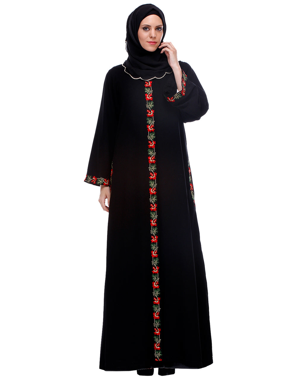 Black Abaya With Multi Coloured Thread Embroidery