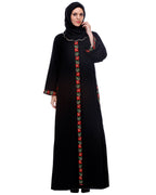 Black Abaya With Multi Coloured Thread Embroidery