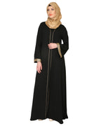 Black Abaya With Gold Sequins Trimming