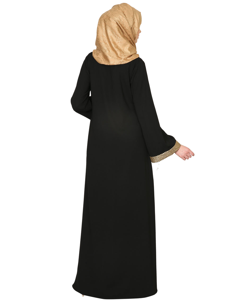 Black Abaya With Gold Sequins Trimming