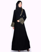 Black Abaya With Gold Zari Designer Embroidered Bell Sleeve