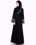 Black Abaya With Gold Zari Designer Embroidered Bell Sleeve