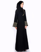 Black Abaya With Gold Zari Designer Embroidered Bell Sleeve
