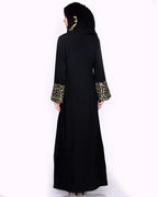 Black Abaya With Gold Zari Designer Embroidered Bell Sleeve