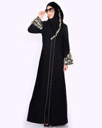 Black Abaya With Gold Zari Embroidered Bell Sleeve