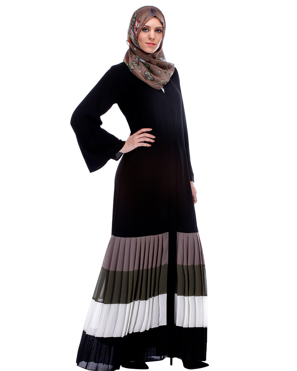 Multi Coloured Pleated Stylish Abaya