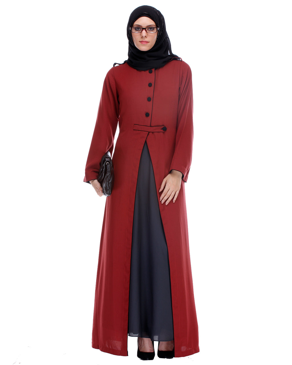 Maroon Abaya With Black Detailing