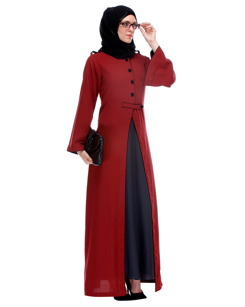 Maroon Abaya With Black Detailing