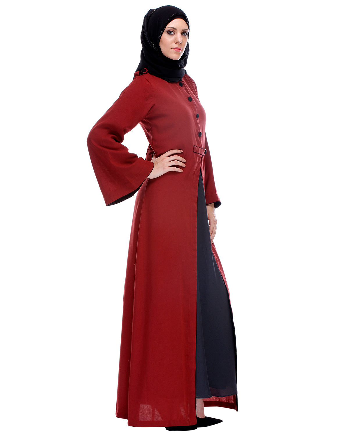 Maroon Abaya With Black Detailing