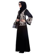 Black Abaya With Net Embroidered Sleeves