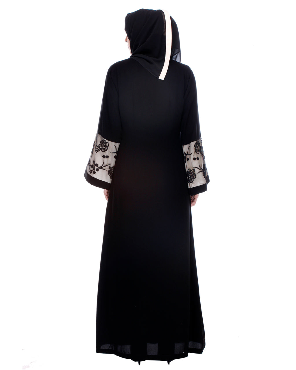 Black Abaya With Net Embroidered Sleeves