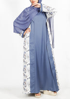 BeingMuslims Bluish Grey Flower Print  Open-Front Shrug and Inner Abaya Set