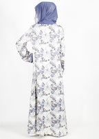 BeingMuslims Bluish Grey Flower Print  Open-Front Shrug and Inner Abaya Set