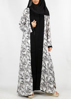 BeingMuslims Black Wavy Print  Open-Front Shrug and Inner Abaya Set