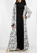 BeingMuslims Black Wavy Print  Open-Front Shrug and Inner Abaya Set