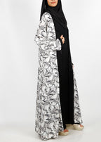 BeingMuslims Black Wavy Print  Open-Front Shrug and Inner Abaya Set