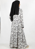 BeingMuslims Black Wavy Print  Open-Front Shrug and Inner Abaya Set