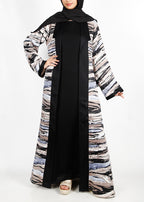 BeingMuslims Black Abstract Print  Open-Front Shrug and Inner Abaya Set
