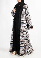BeingMuslims Black Abstract Print  Open-Front Shrug and Inner Abaya Set