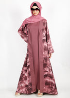 BeingMuslims Onion Pink Abstract Print  Open-Front Shrug and Inner Abaya Set