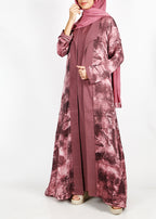 BeingMuslims Onion Pink Abstract Print  Open-Front Shrug and Inner Abaya Set