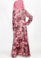 BeingMuslims Onion Pink Abstract Print  Open-Front Shrug and Inner Abaya Set