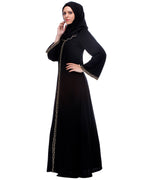 Classic Black Abaya With Golden Zari Embroidery
