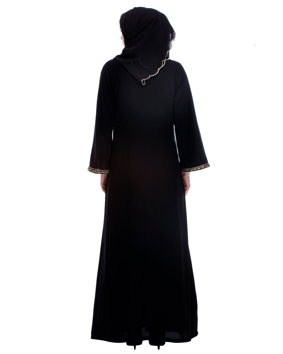 Classic Black Abaya With Golden Zari Embroidery