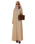 Sober Beige Abaya with Green Detailing
