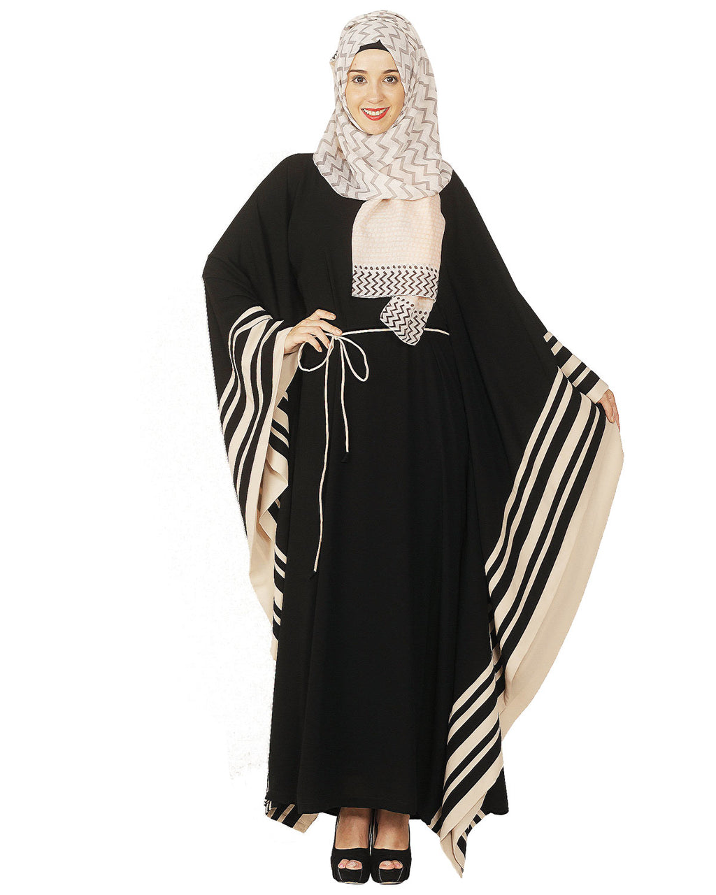 Black Kaftan with Striped Border