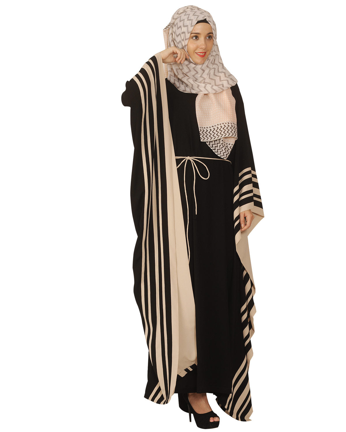 Black Kaftan with Striped Border