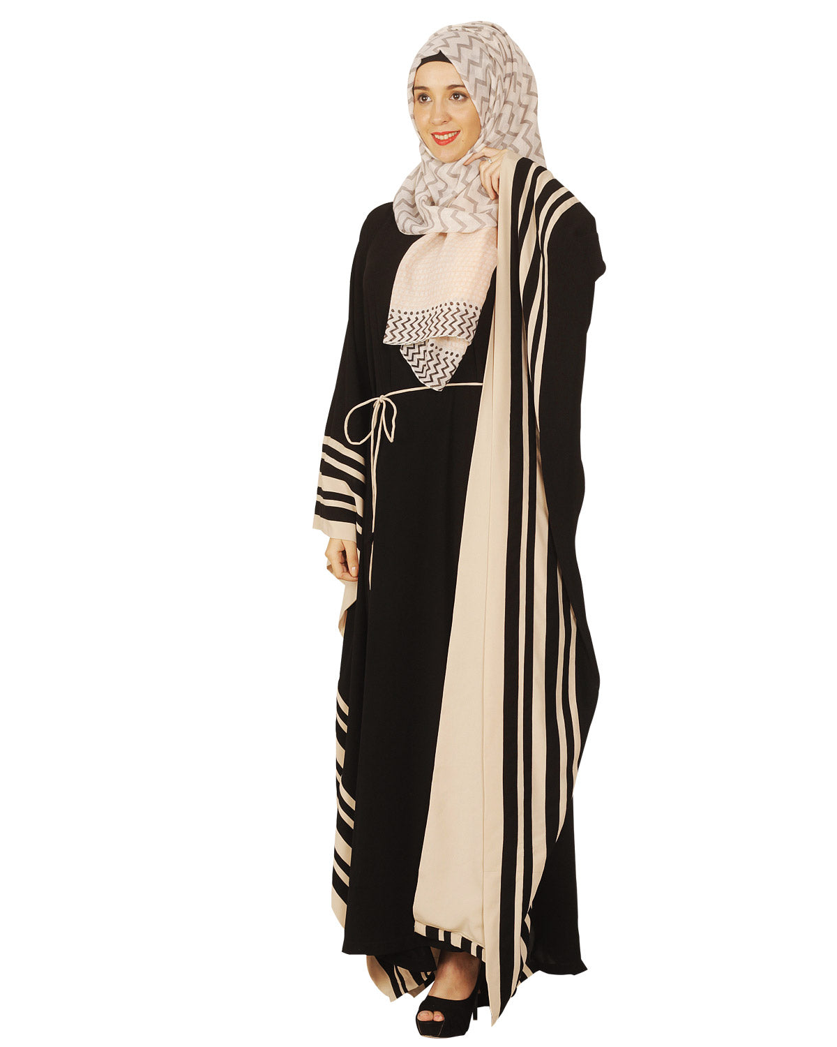 Black Kaftan with Striped Border