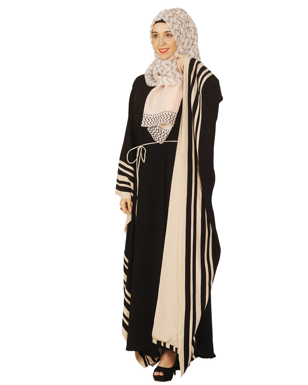 Black Kaftan with Striped Border