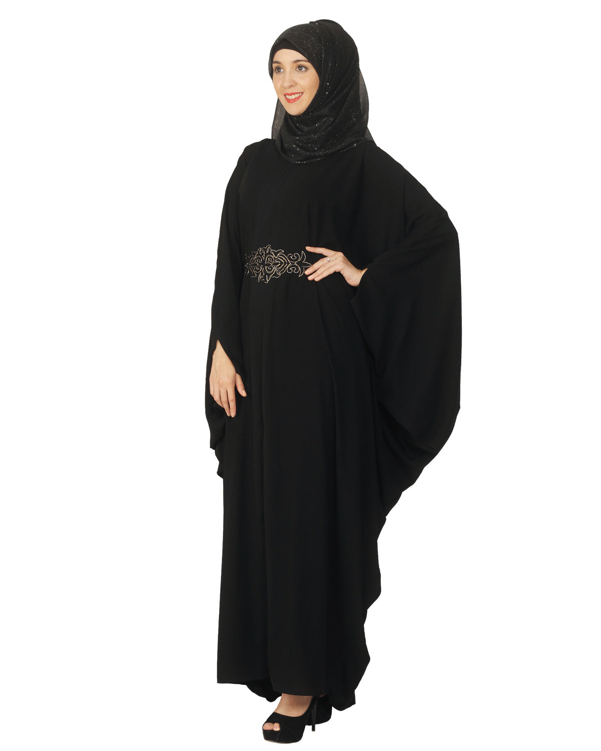 Black Kaftan with Embroidered Belt