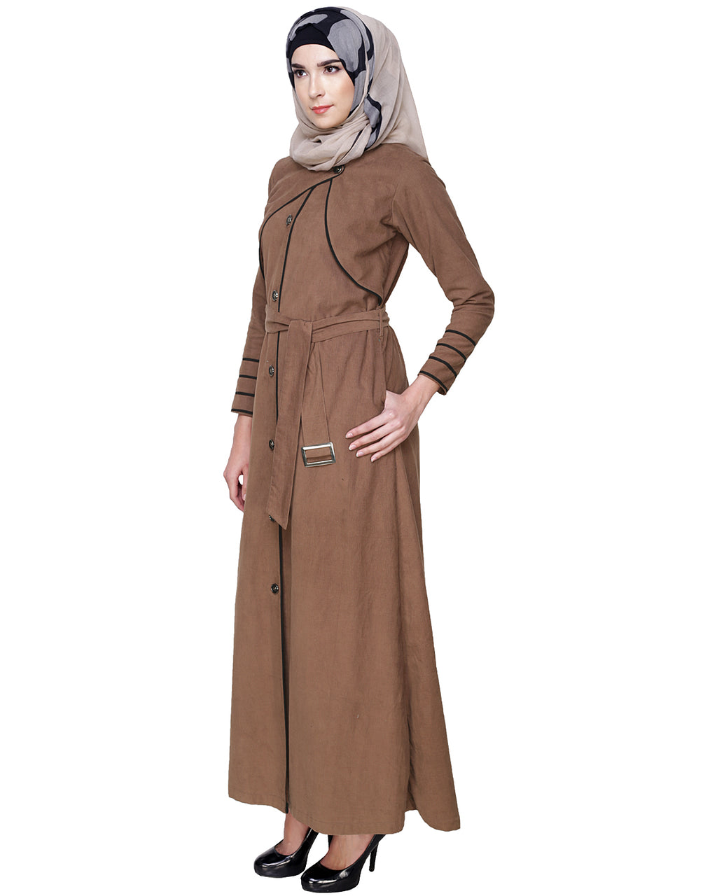 Brown Coat Abaya with Overlap Panel