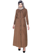 Brown Coat Abaya with Overlap Panel