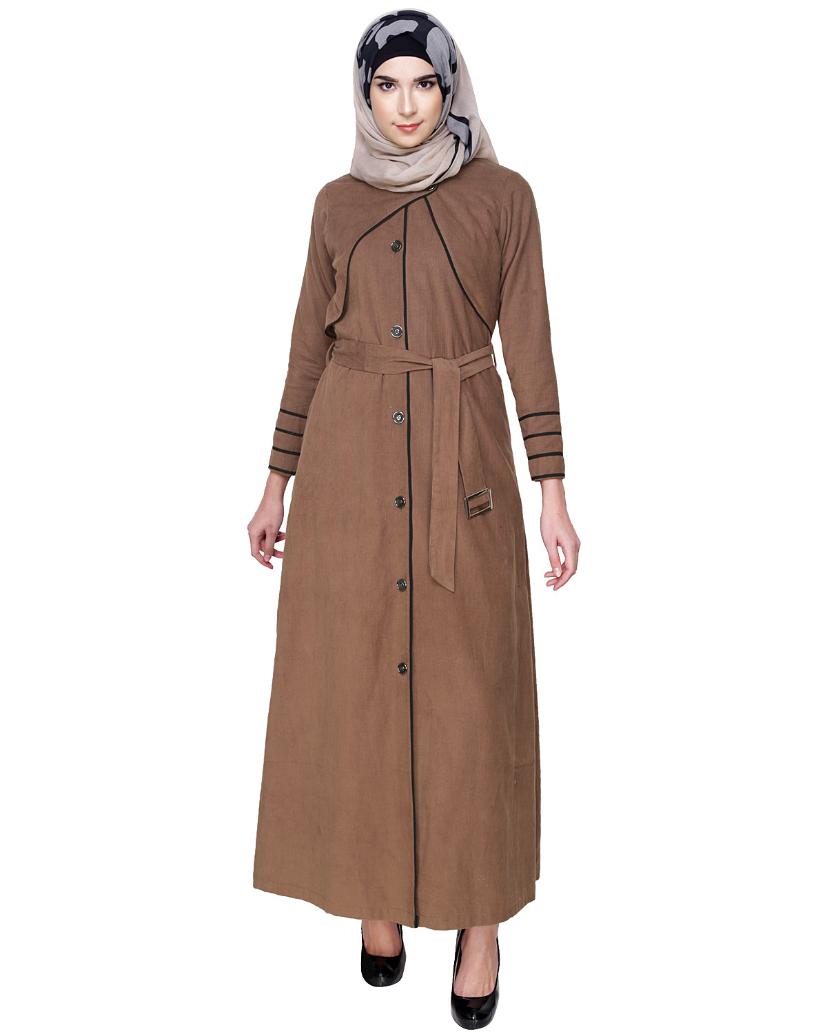 Brown Coat Abaya with Overlap Panel