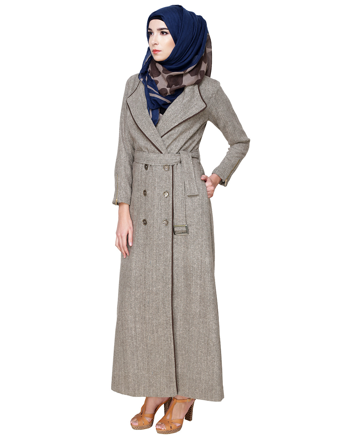 Cream & Brown Jacket Abaya