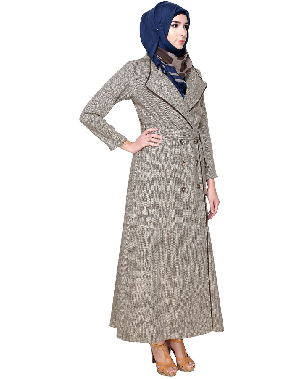 Cream & Brown Jacket Abaya
