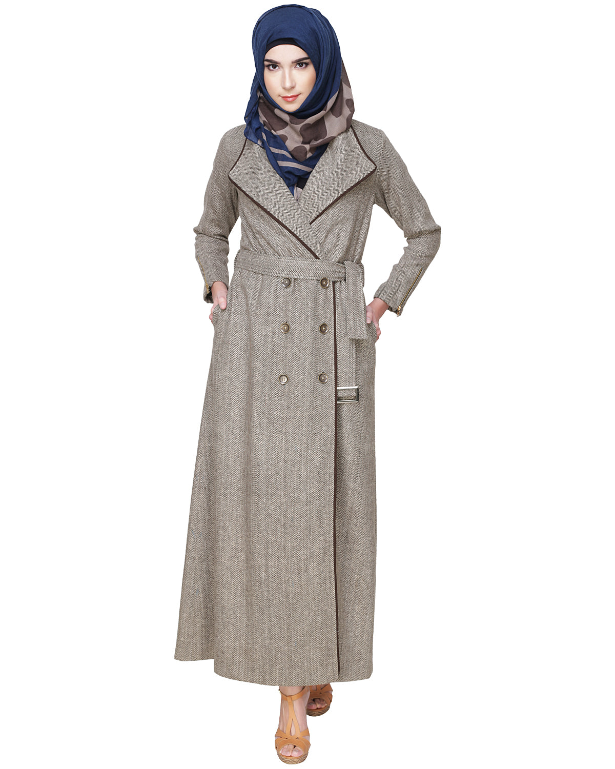Cream & Brown Jacket Abaya