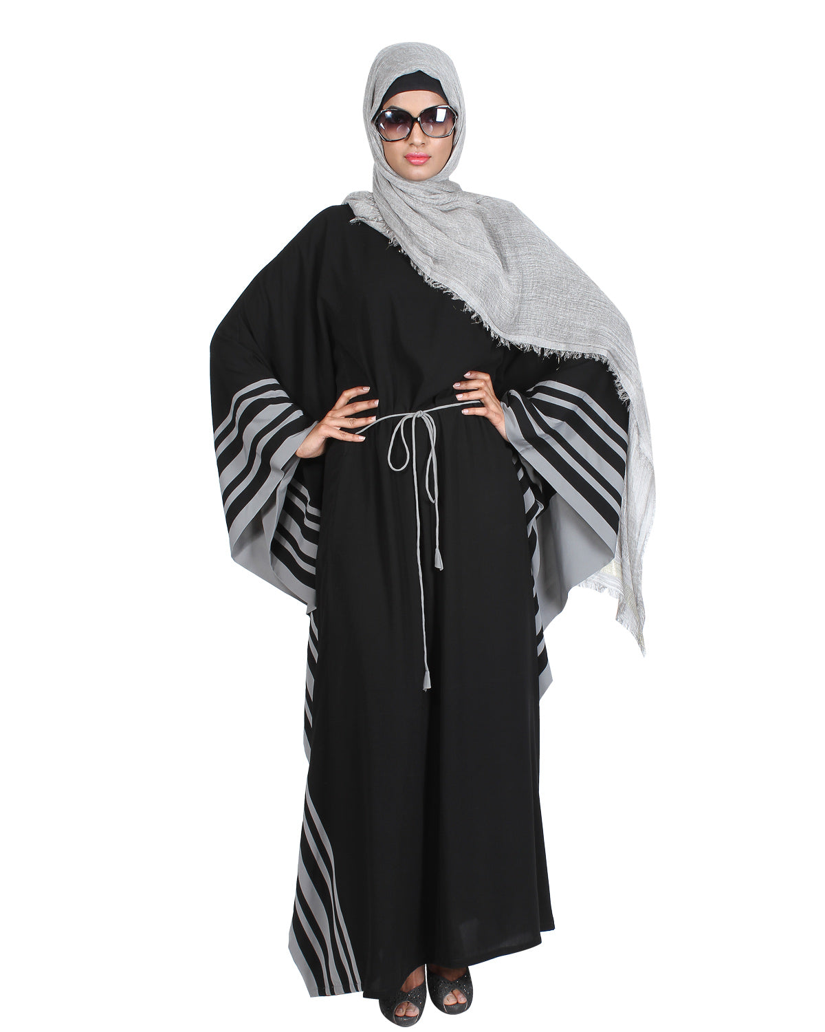 Black Kaftan with Striped Border