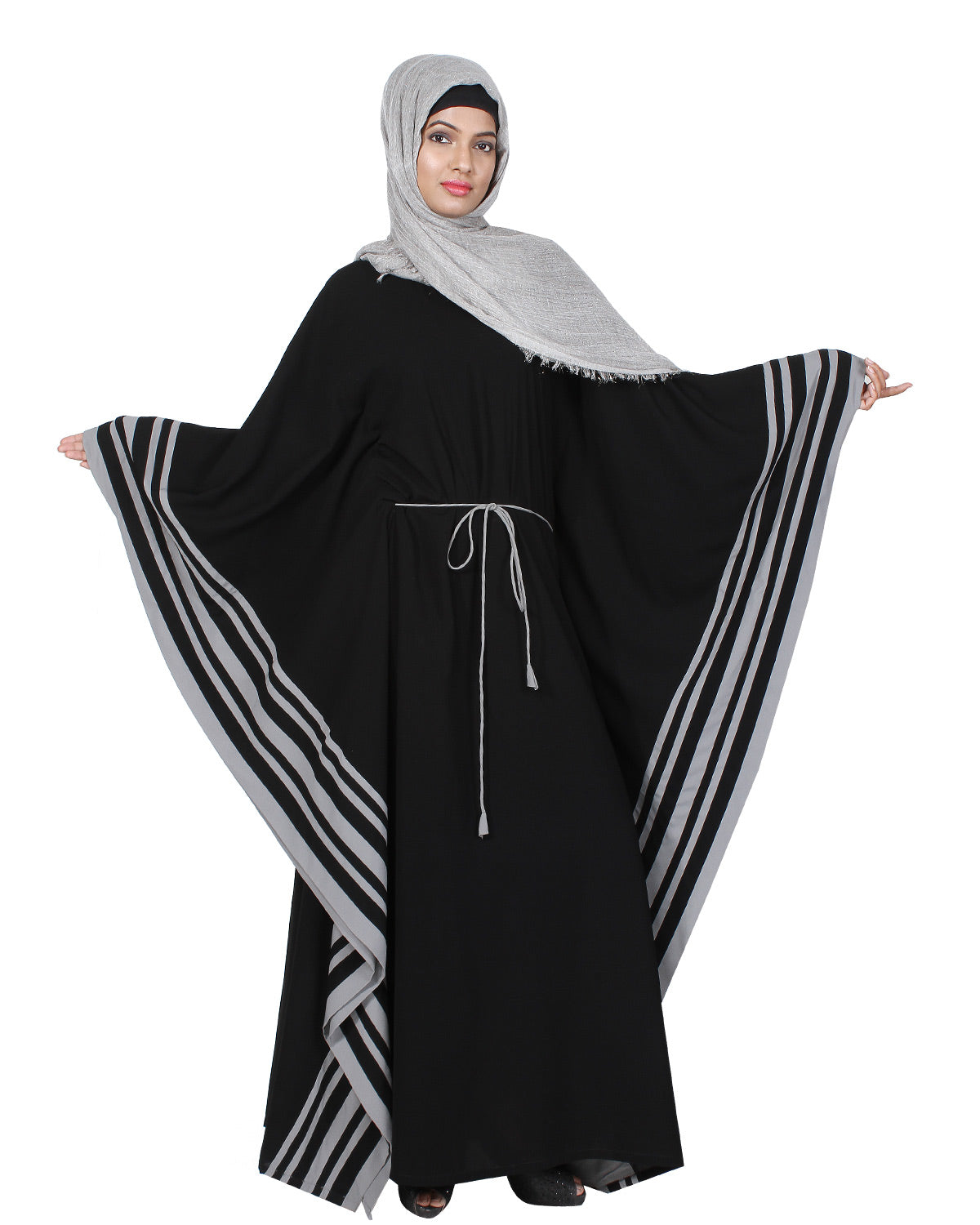 Black Kaftan with Striped Border