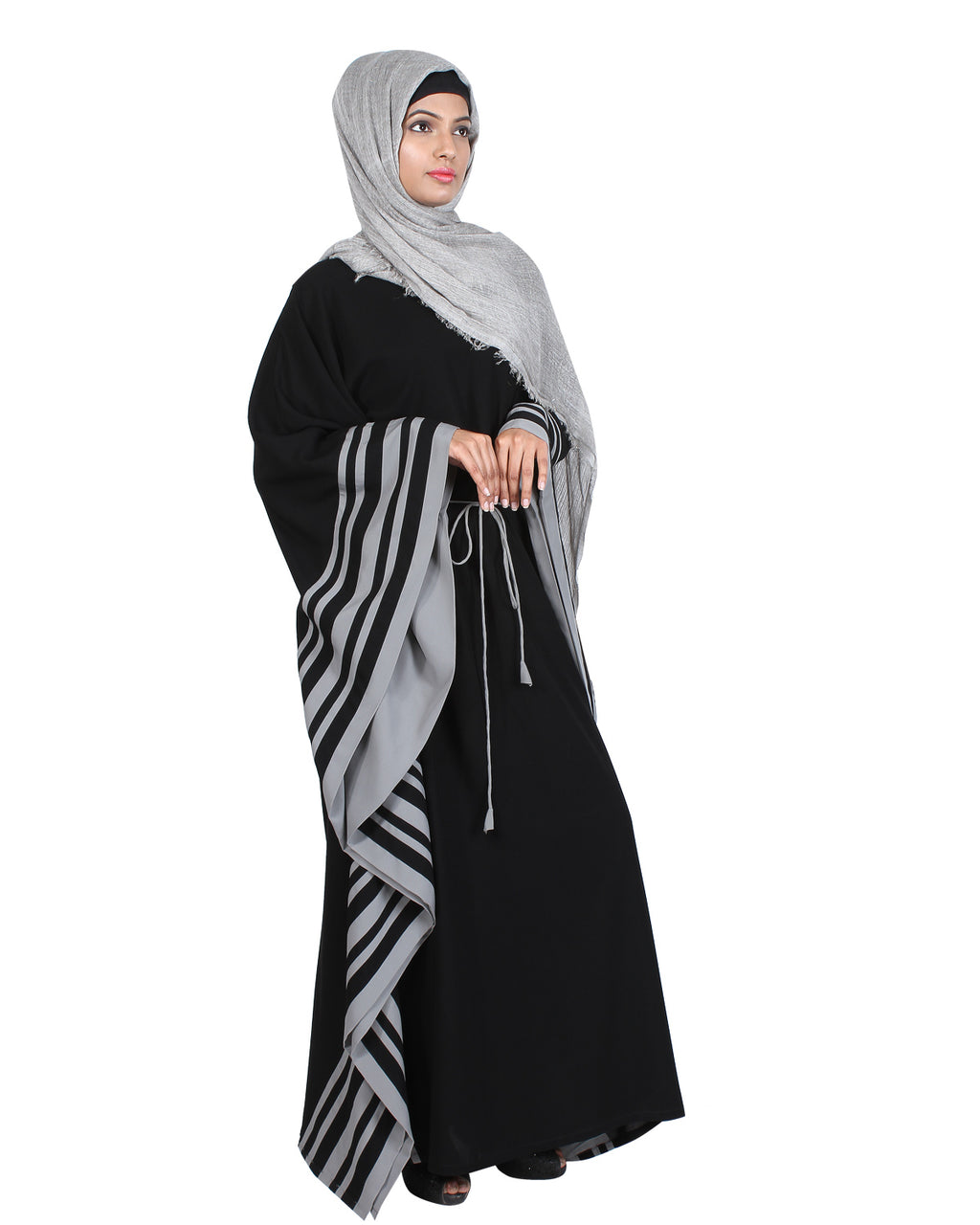 Black Kaftan with Striped Border