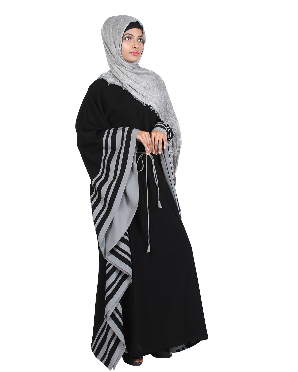 Black Kaftan with Striped Border
