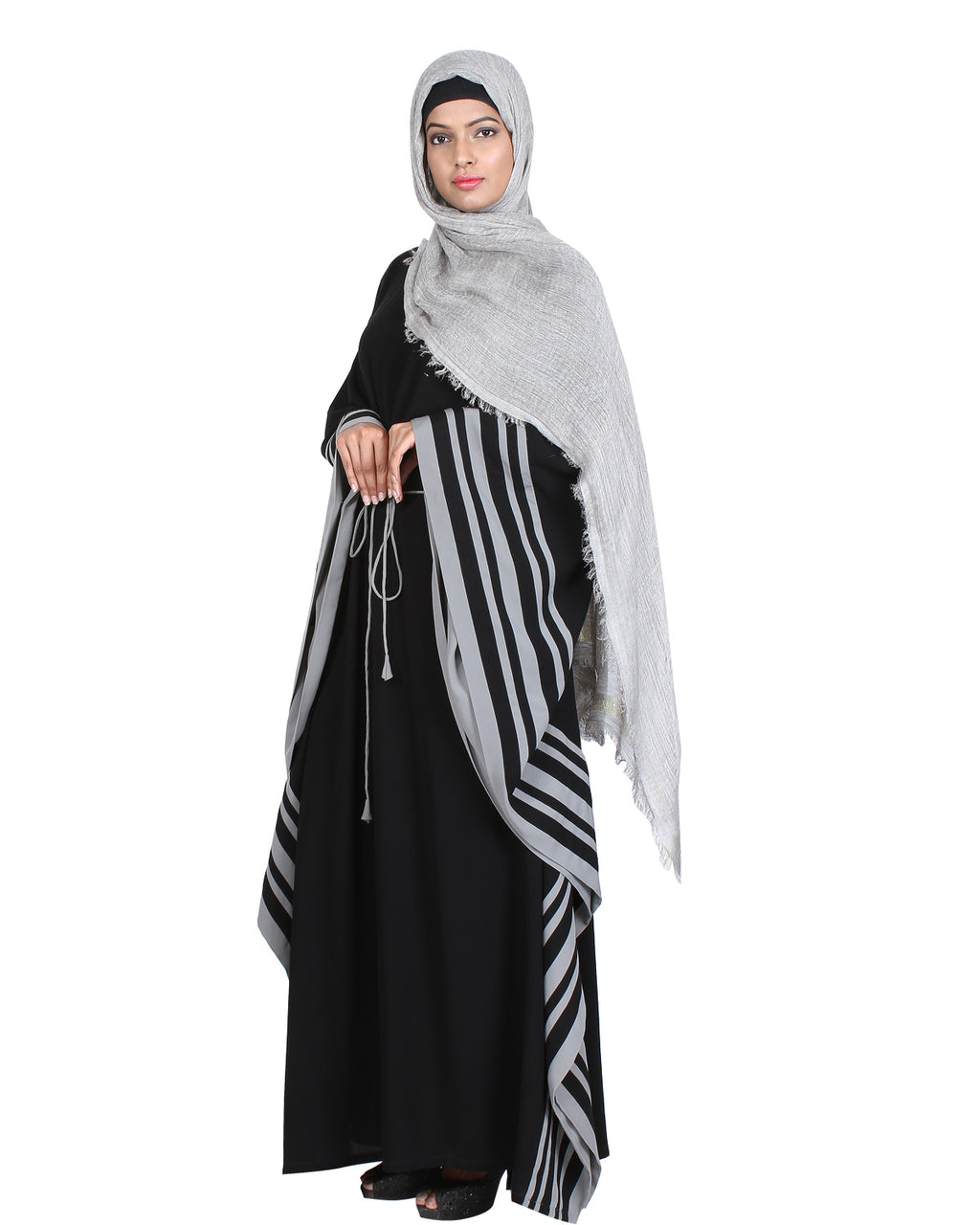 Black Kaftan with Striped Border